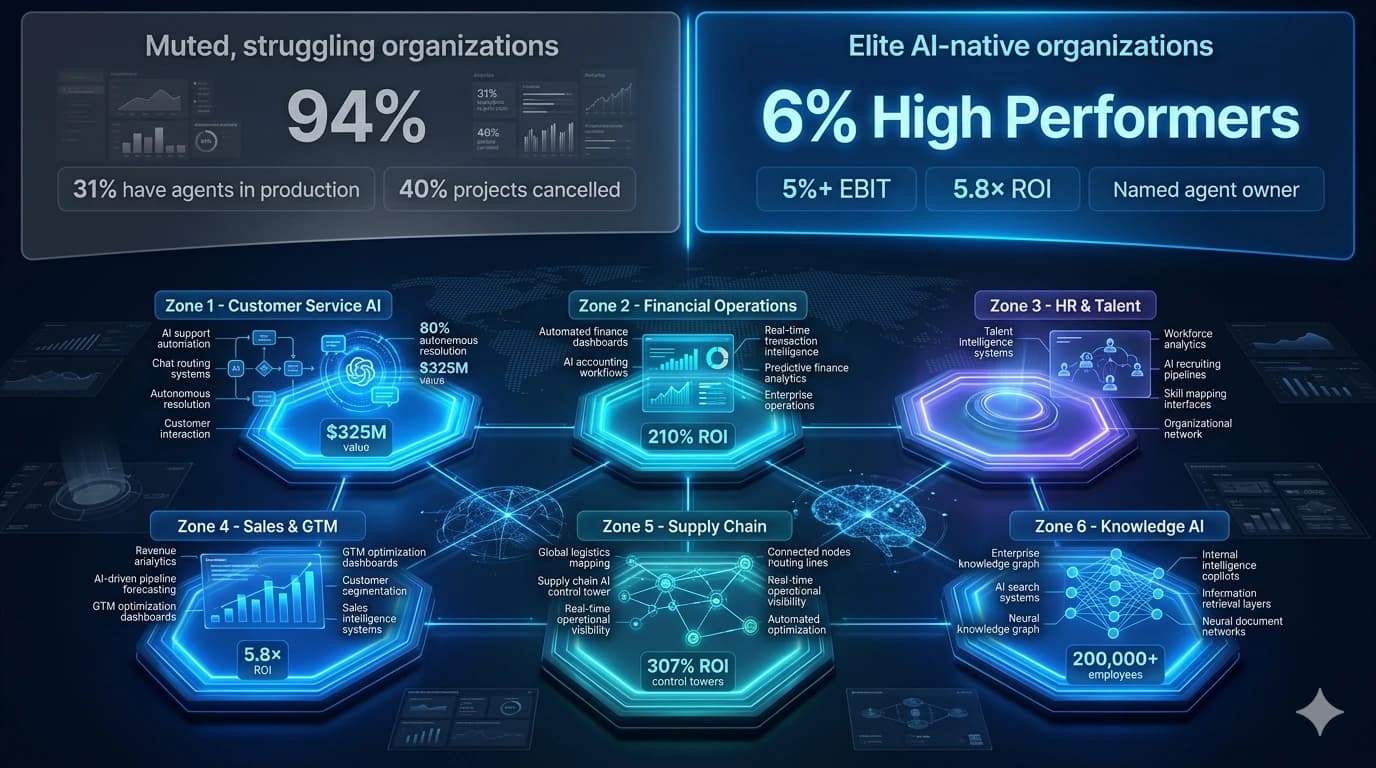 Enterprise AI solutions — what large organisations are actually deploying 2026, the 6% vs 94% performance gap
