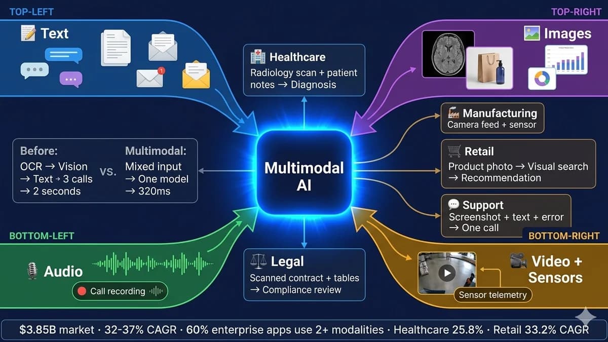Multimodal AI — text, images, audio, and video processed by one model across 6 industries in 2026